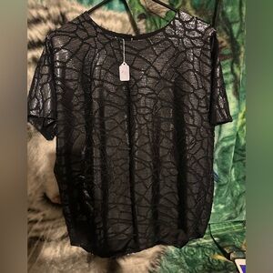 Alfani Black Textured Short Sleeve Top